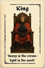 The King card: “Heavy is the crown, light is the work”